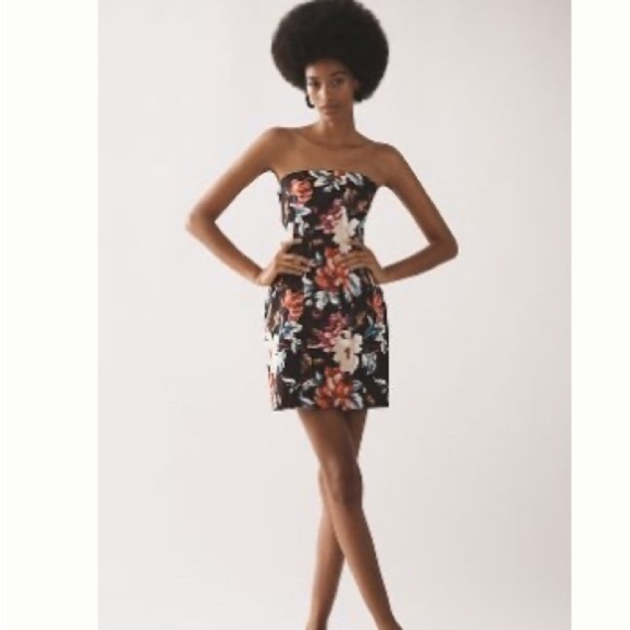 Anthropologie Floral Strapless Sculpted Mini Dress - Picture 1 of 8